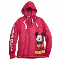 Promo 🌟 Disney Pullover For 👩 Women - Classic Mickey Mouse Hooded Top - Red 😀